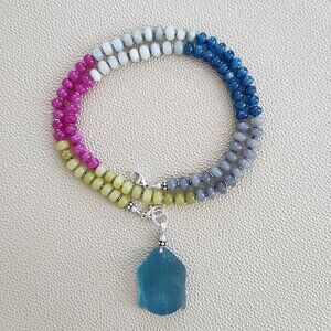 MIDNIGHT DANCE MULTI GEMSTONE NECKLACE W/ BLUE BUDDHA--20"